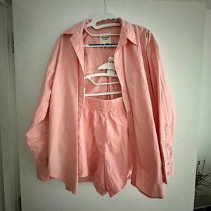 Abecrombie Pink Set w/ Shorts - Oversized Oxford Shirt (XS) + Shorts (S)